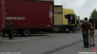 Euro slut fucked in truck parking