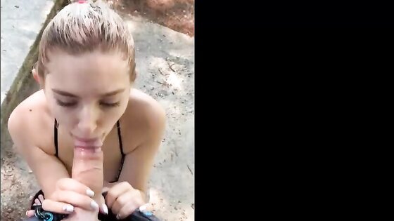 My first Public Blowjob almost Caught with Cum on my Face Eva Elfie