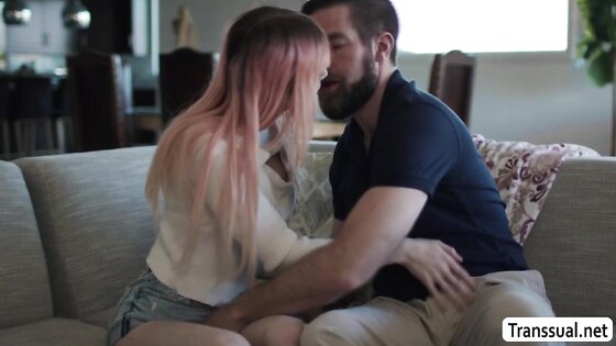 Bearded dude fucks the ass of pink haired shemale stepdaughter