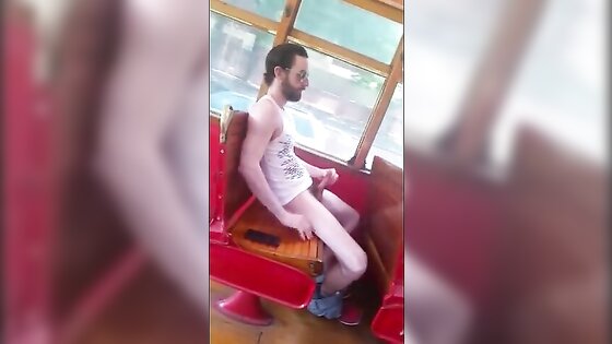 Str8 Big Cock Guy Strokes in Bus