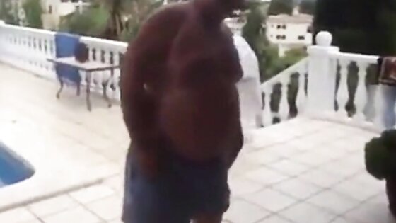 Fat Latin Daddy Strips Outdoors with His Bear