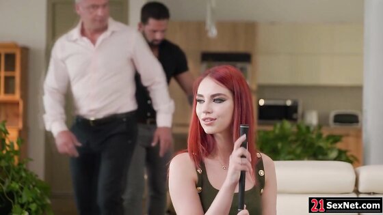 Redhead lady boss dp fucked by employees