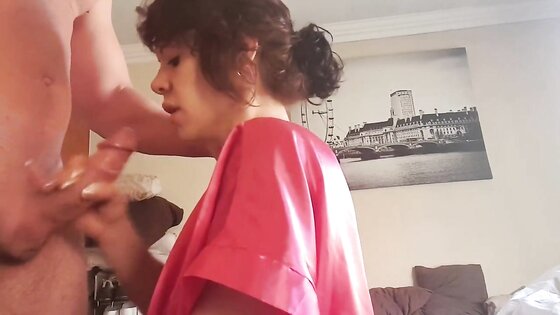 Amateur Brunette Deepthroats and Gags on a Big Cock