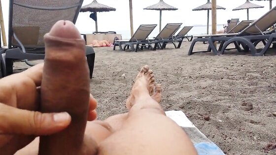 masturbation beach in front milf with big boobs (no cum)