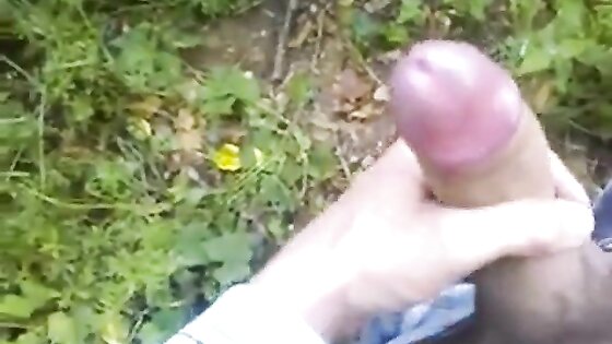 Huge uncut cock wanking outdoors