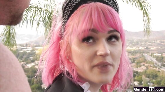 Tranny maid Claire Tenebrarum facefucked and analed by boss