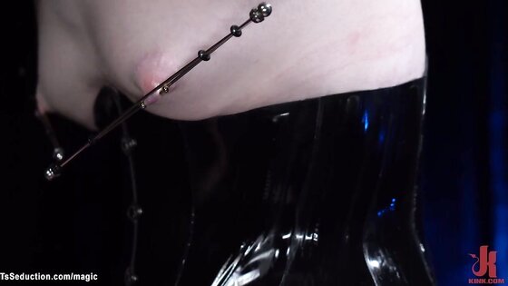 Trans slave bound and feet caned